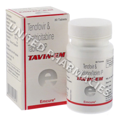 Tavin-EM (Tenofovir Disoproxil Fumarate/Emtricitabine) - 300mg/200mg (30 Tablets)